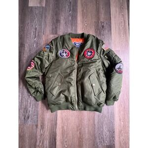 Up and Away MA-1 Flight Jacket Mens Large Green Excellent Military Bomber Patch